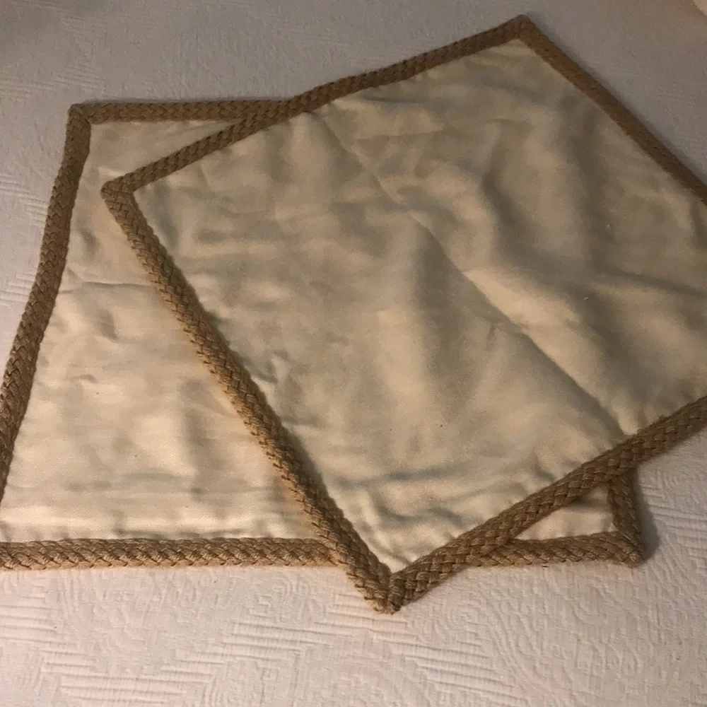 New Pottery Barn Linen & Jute Braid Pillow Covers Shams Ivory Tan 20”